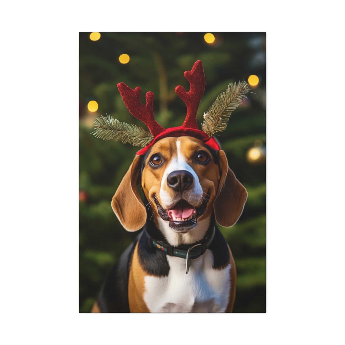 Christmas Beagle wearing reindeer antlers wall decor