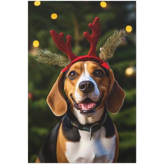 Christmas Beagle wearing reindeer antlers wall decor