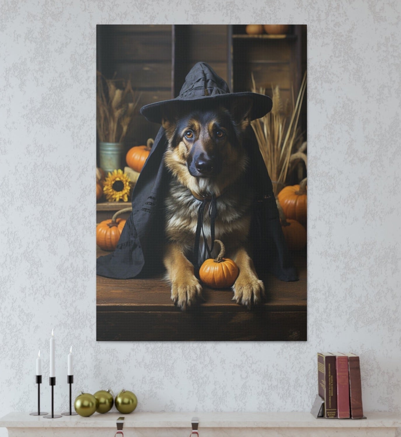 halloween German Shepherd canvas prints
