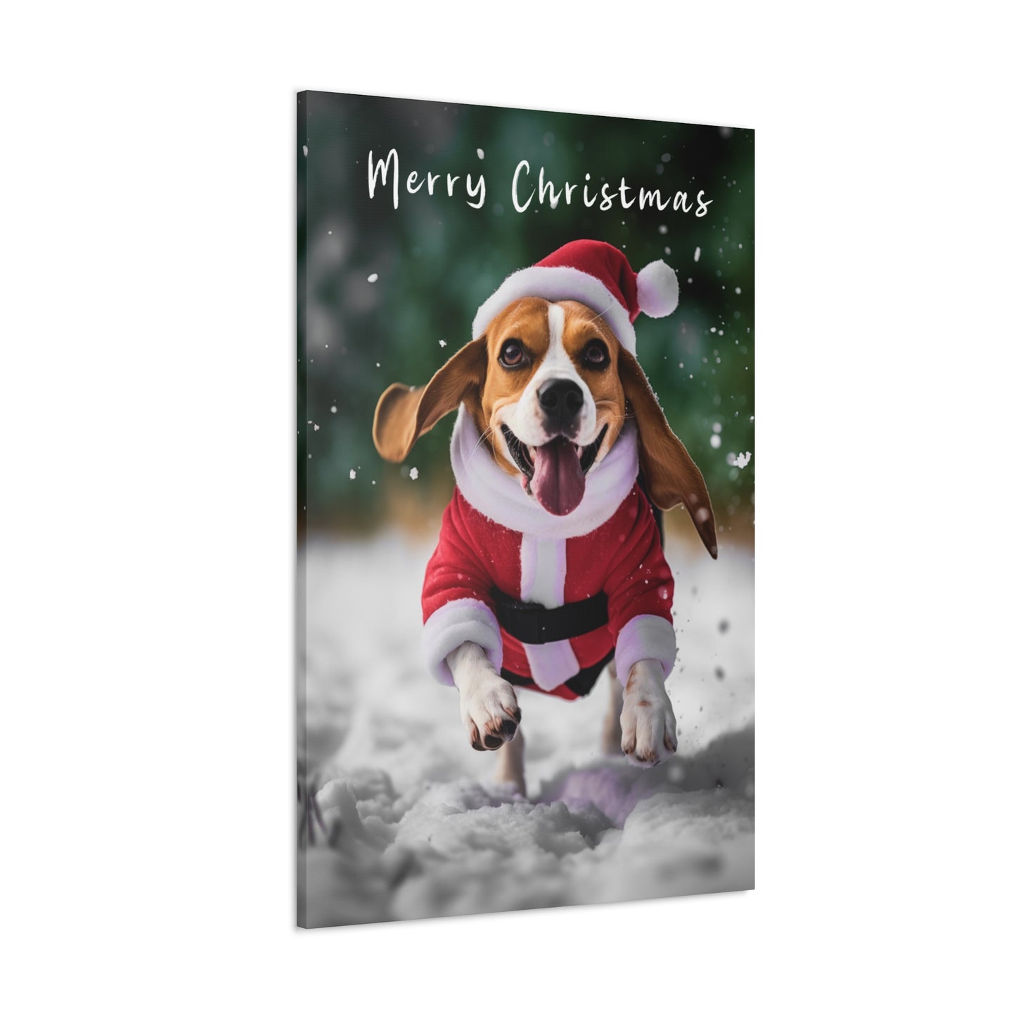 Beagle wearing Santa hat canvas print