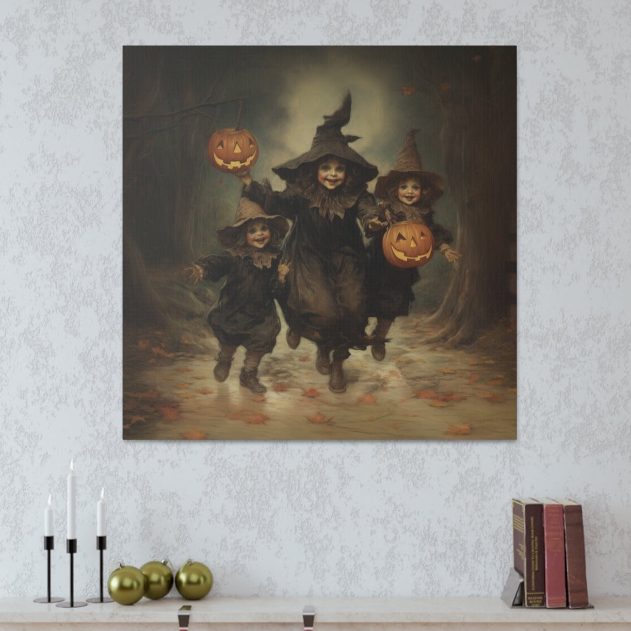 halloween art print witch trick-or-treaters