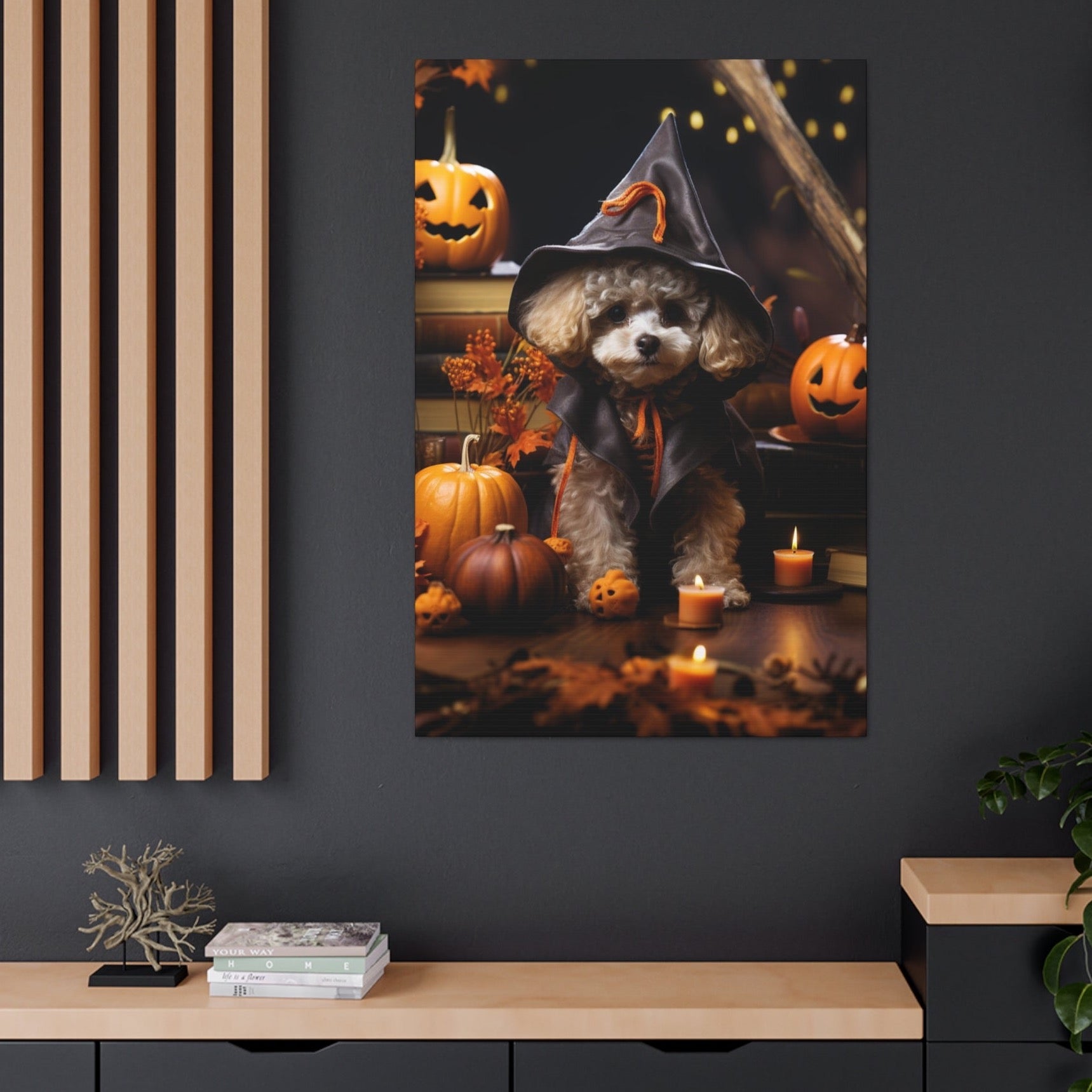 Poodle halloween scene wall art