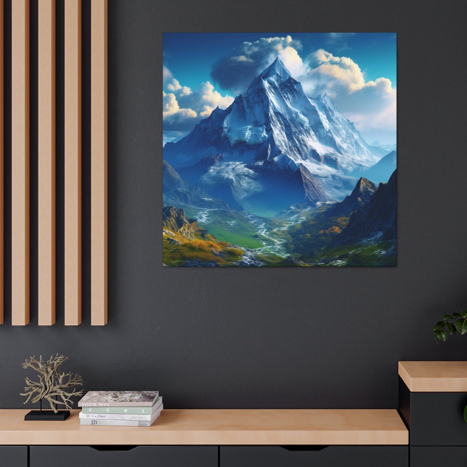 mountain art snow covered blue skies canvas