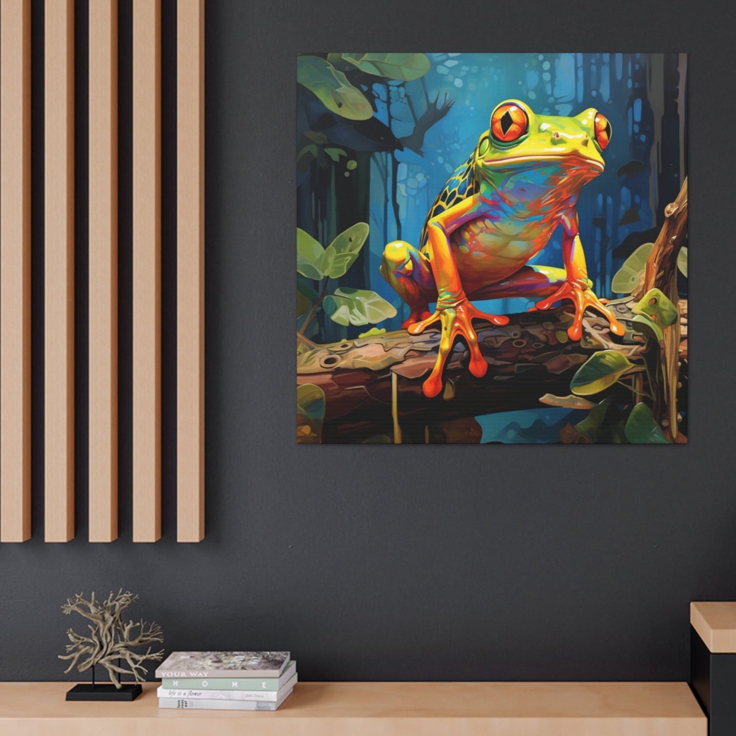 vibrant tree frog wall art