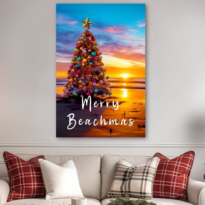Christmas tree on beach canvas print