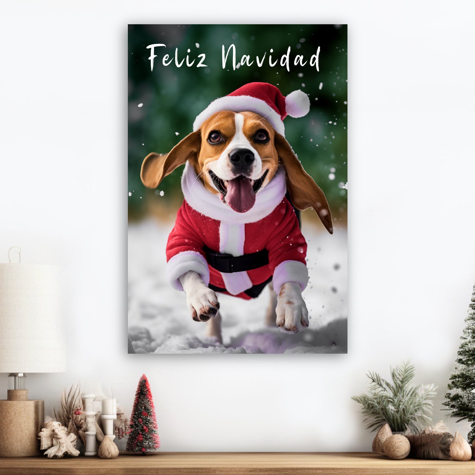 Christmas Beagle canvas print Feliz Navidad