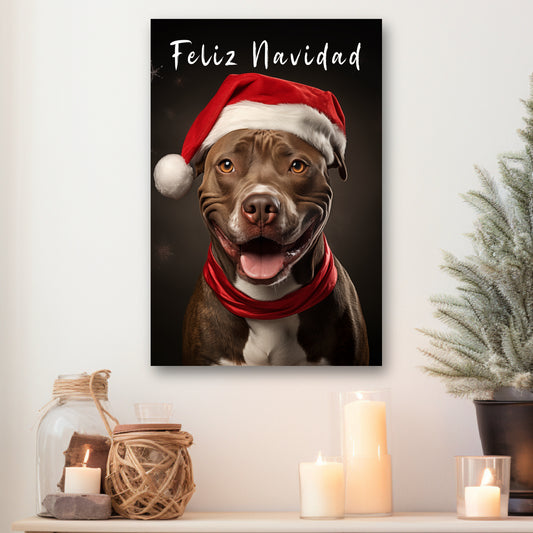 Christmas Pit Bull canvas print Feliz Navidad