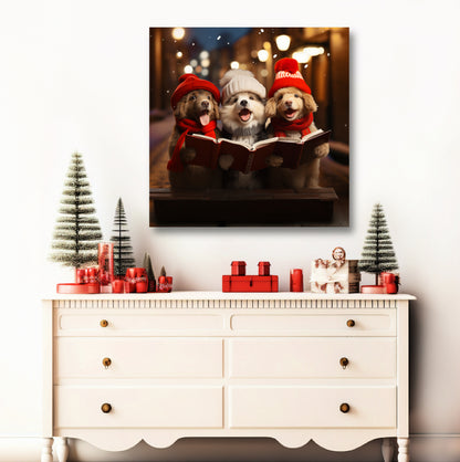 Christmas dog carolers aesthetic stretched canvas print