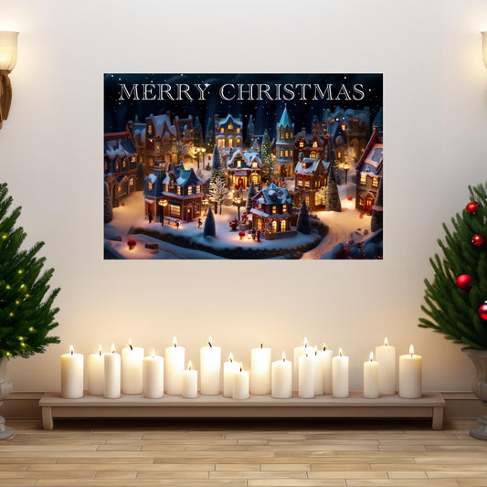merry christmas village canvas print,