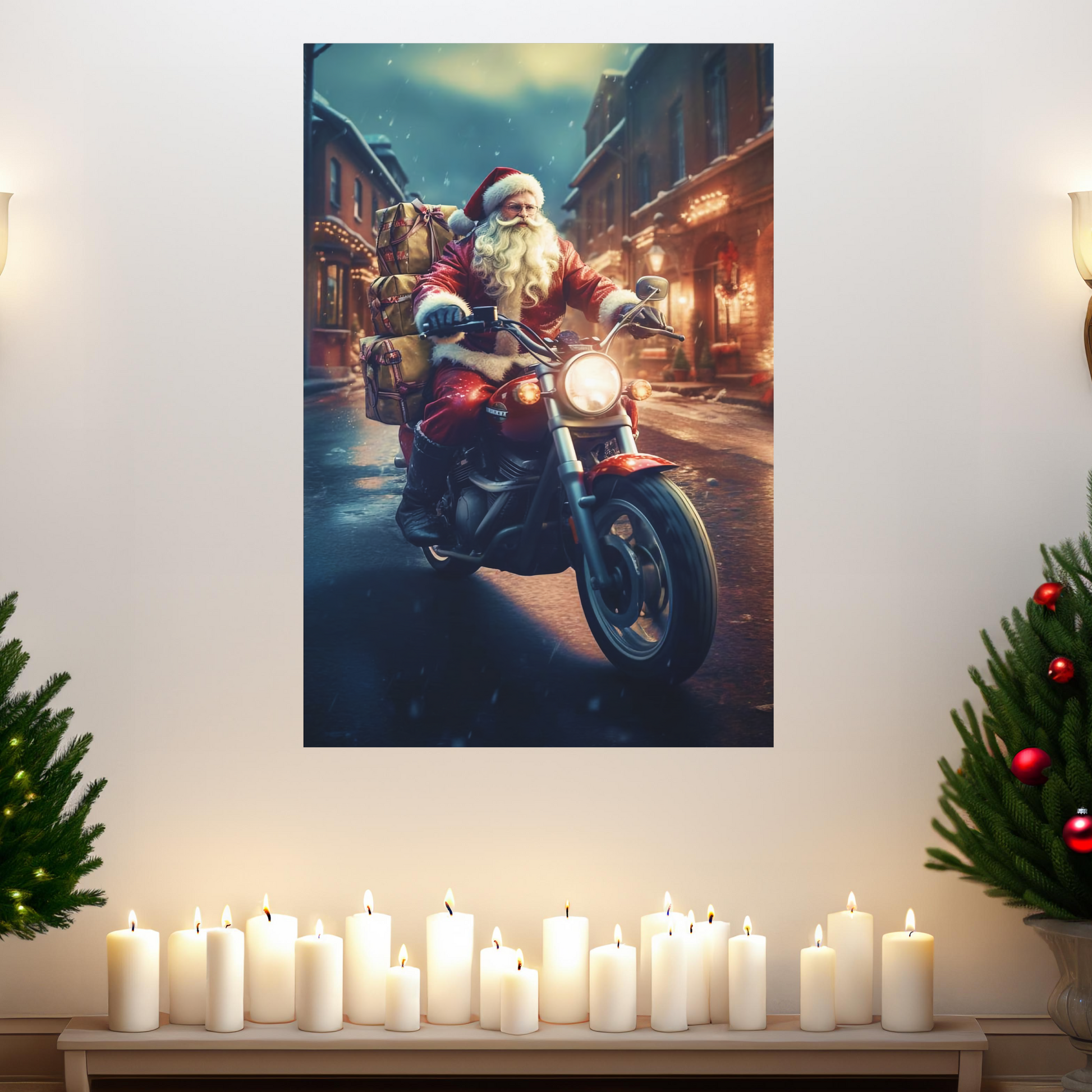 santa riding motorcycle wall art decor