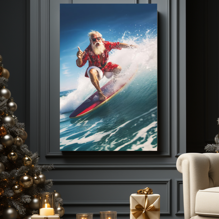 surfing santa wall decor art