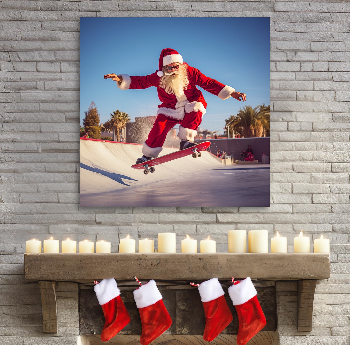 Santa on skateboard canvas print