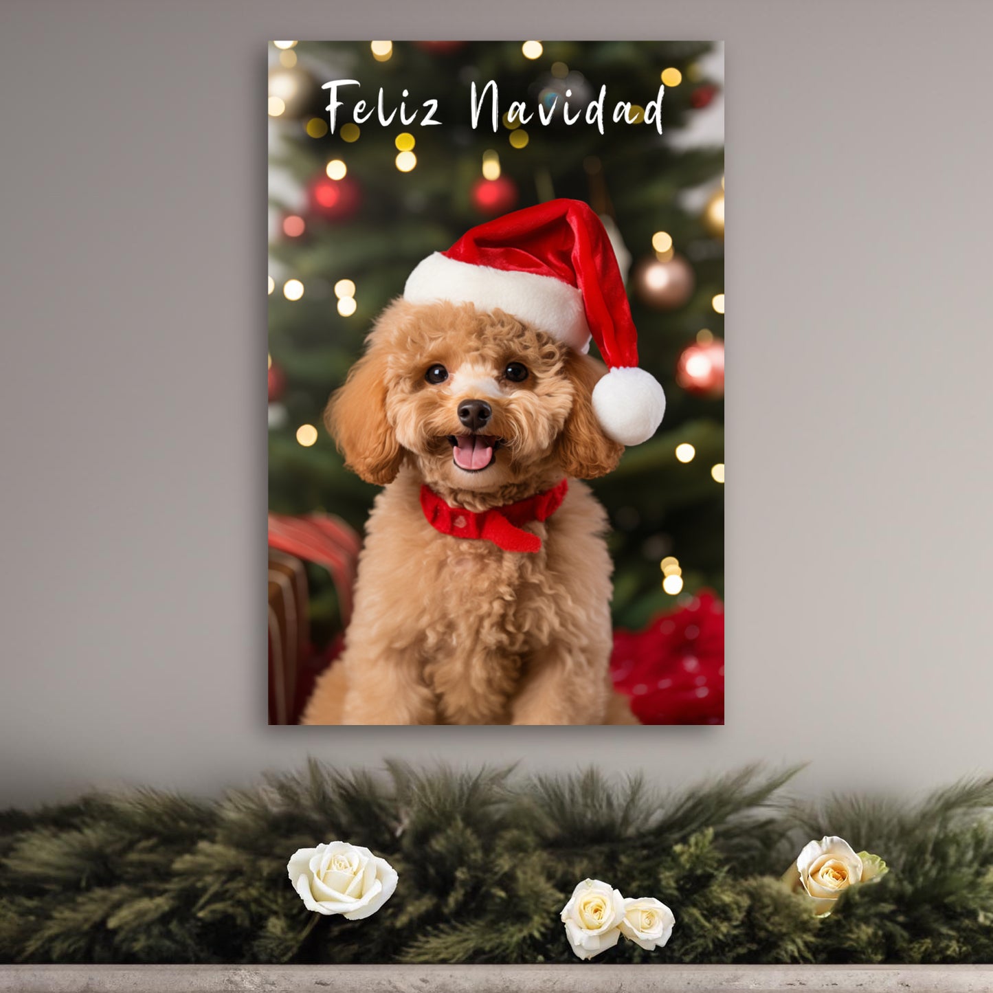 Christmas Poodle canvas print Feliz Navidad
