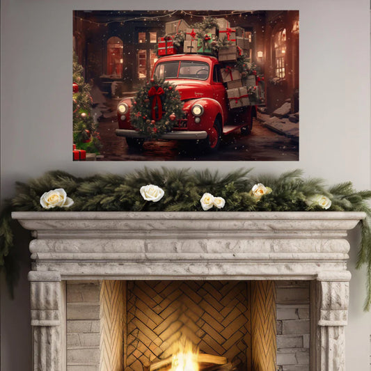 red christmas truck canvas prints, classic Christmas truck wall art decor