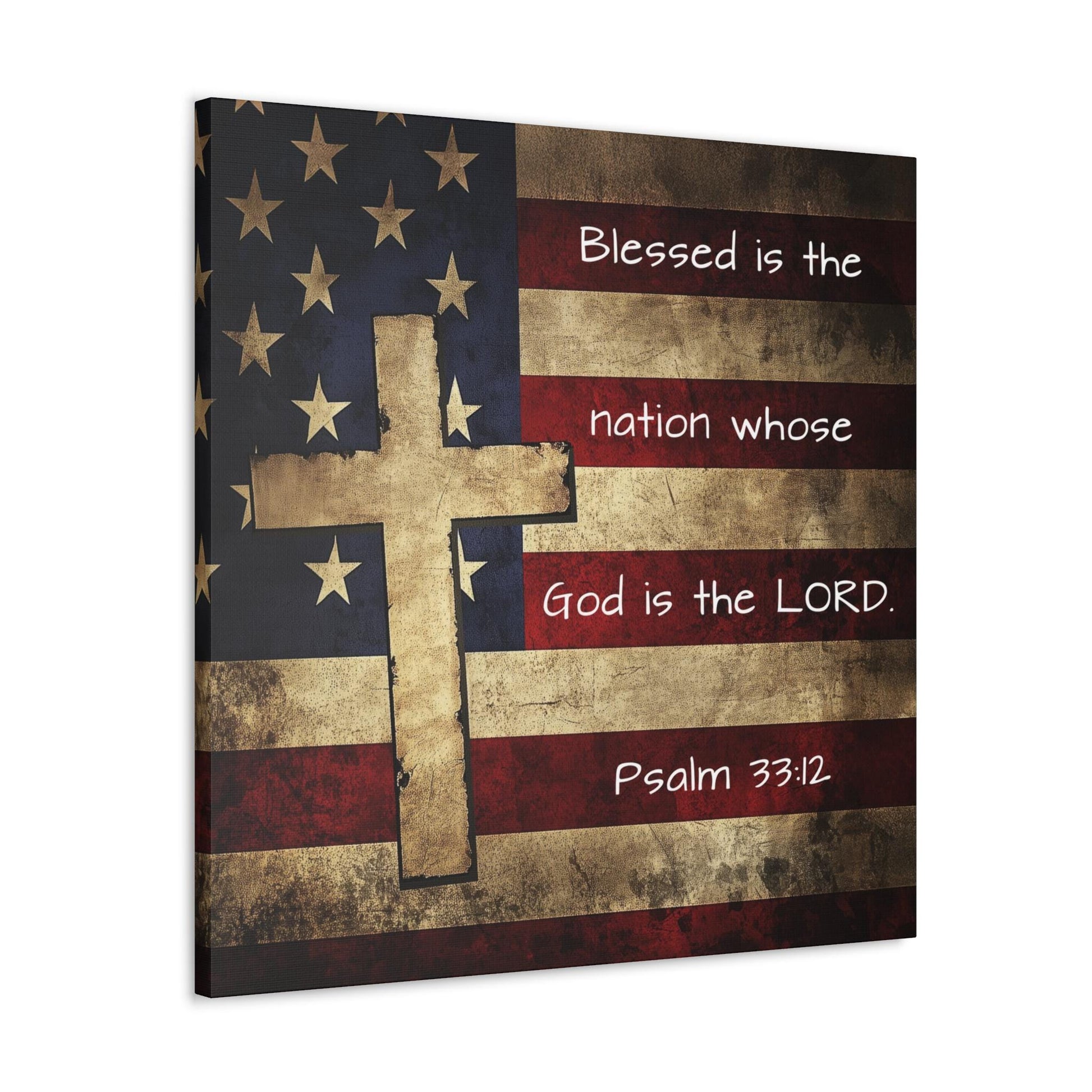 Christian wall art decor Psalm 33:12 square yellow orange blue Psalm 33:12