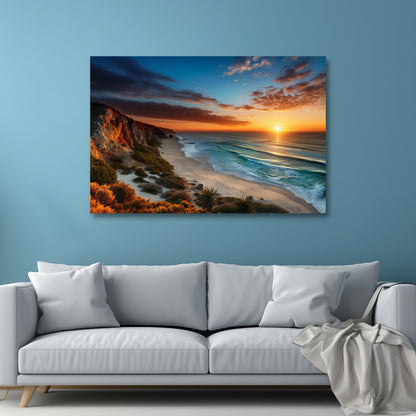 aesthetic tropical sunset canvas print, ocean sunrise wall art