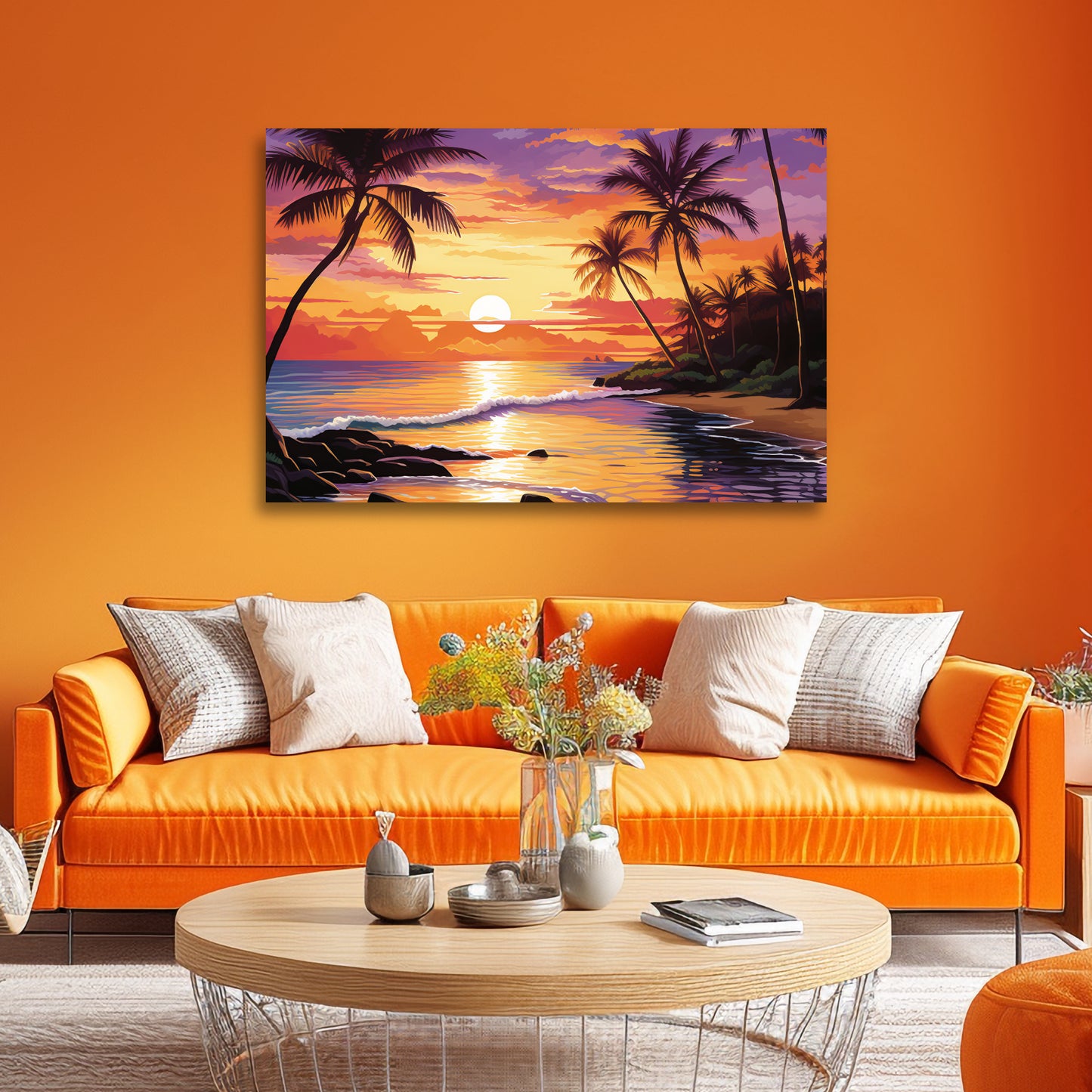 aesthetic tropical sunset canvas print, ocean sunset decor