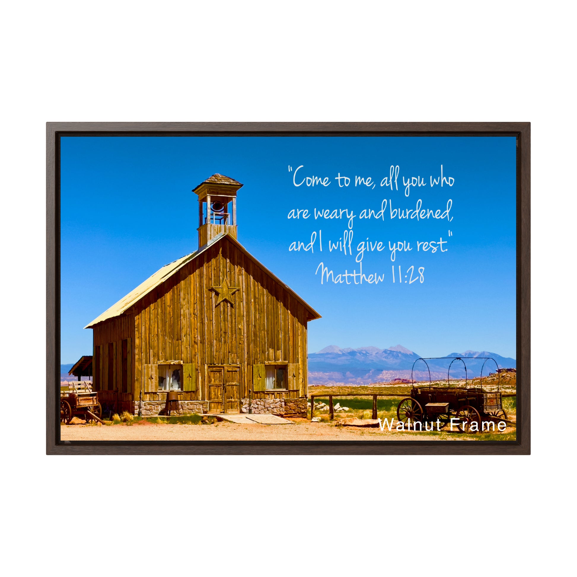 bible canvas art brown walnut frame matthew 11:28