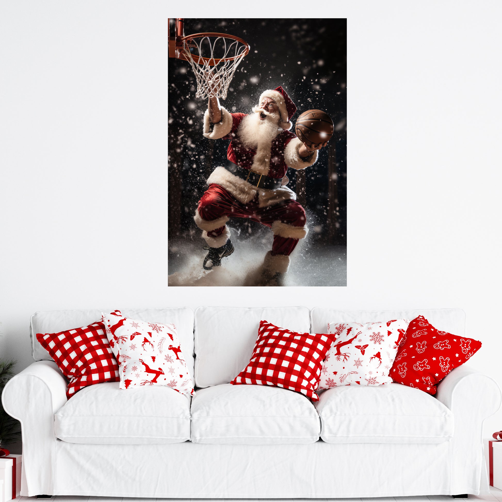 santa claus shooting hoops picture