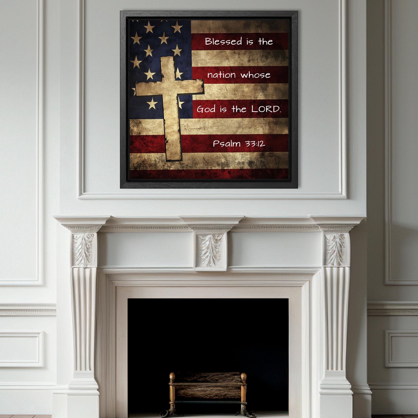 American flag cross bible verse decoration