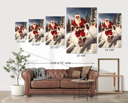 Santa Claus snow skiing art print