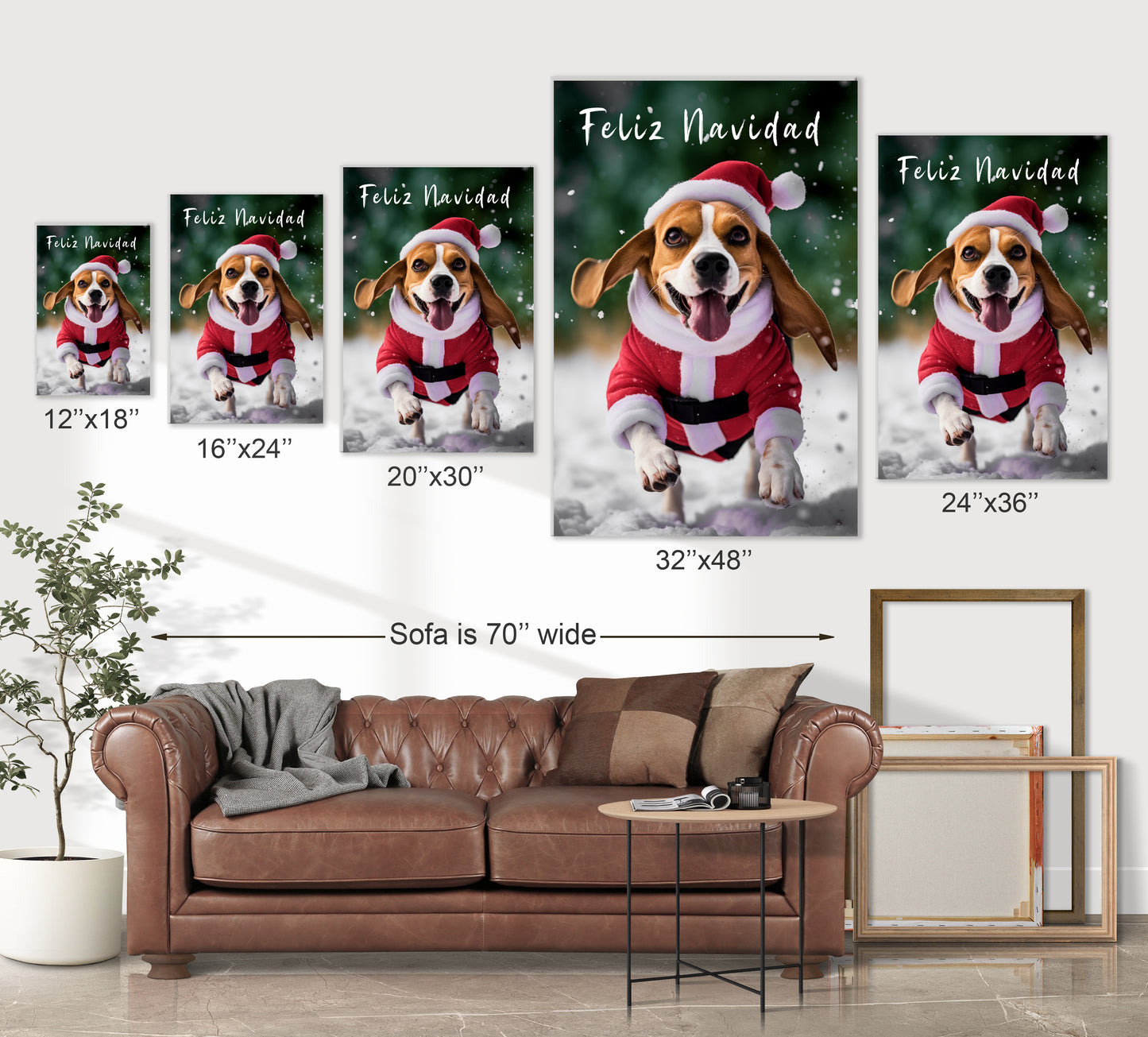 Beagle Wearing Santa Hat Feliz Navidad Canvas Print Christmas Beagles Wall Decor
