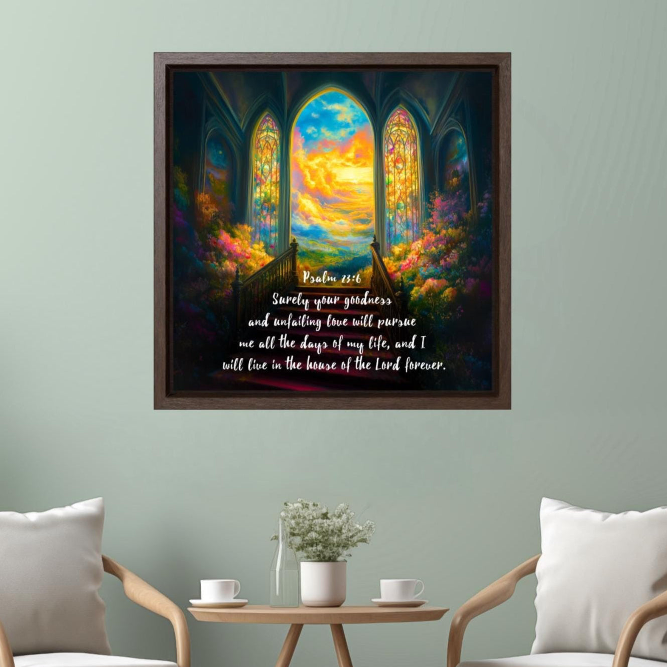 christian art canvas print gallery wrap walnut framed Psalm 23:6