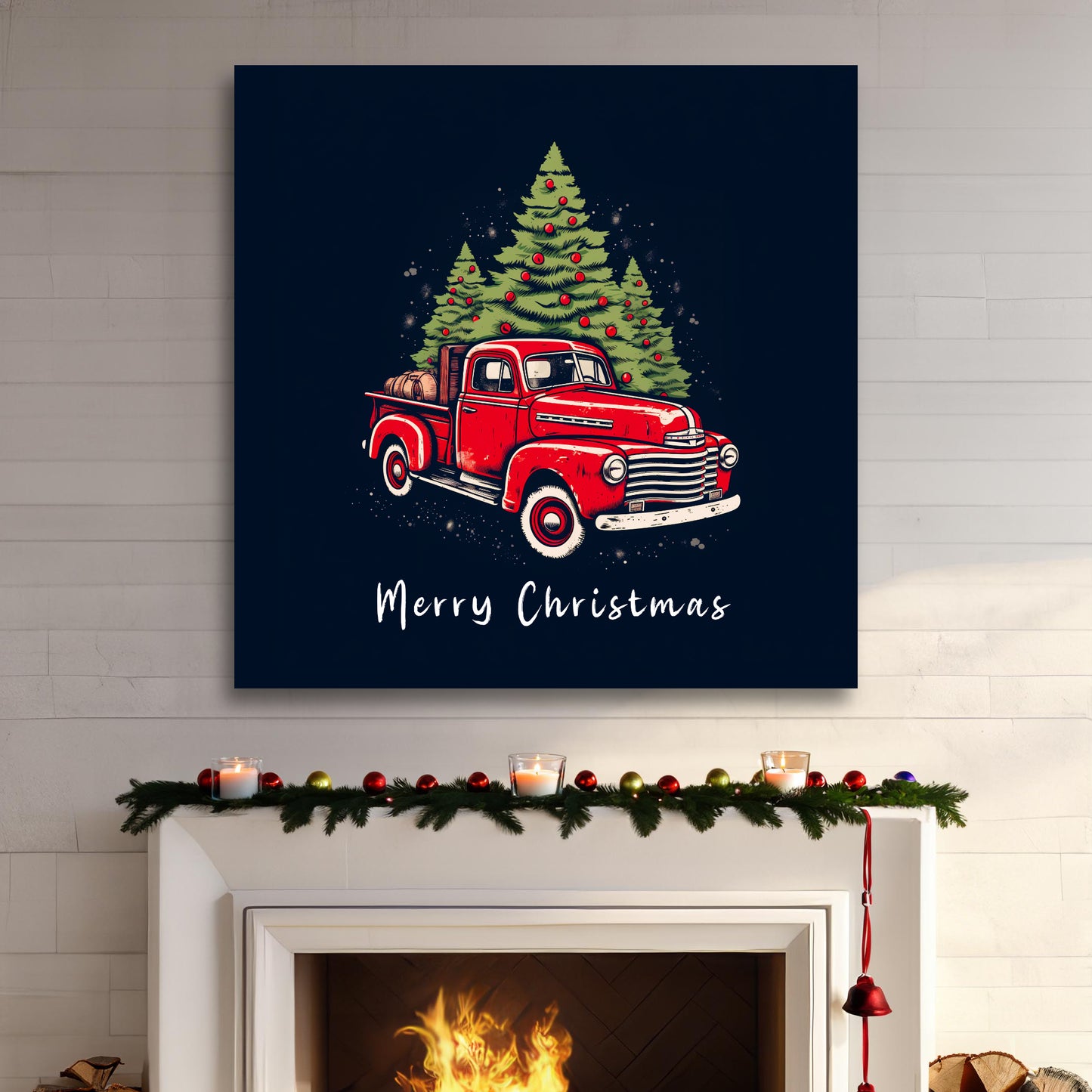 Merry Christmas red truck canvas prints