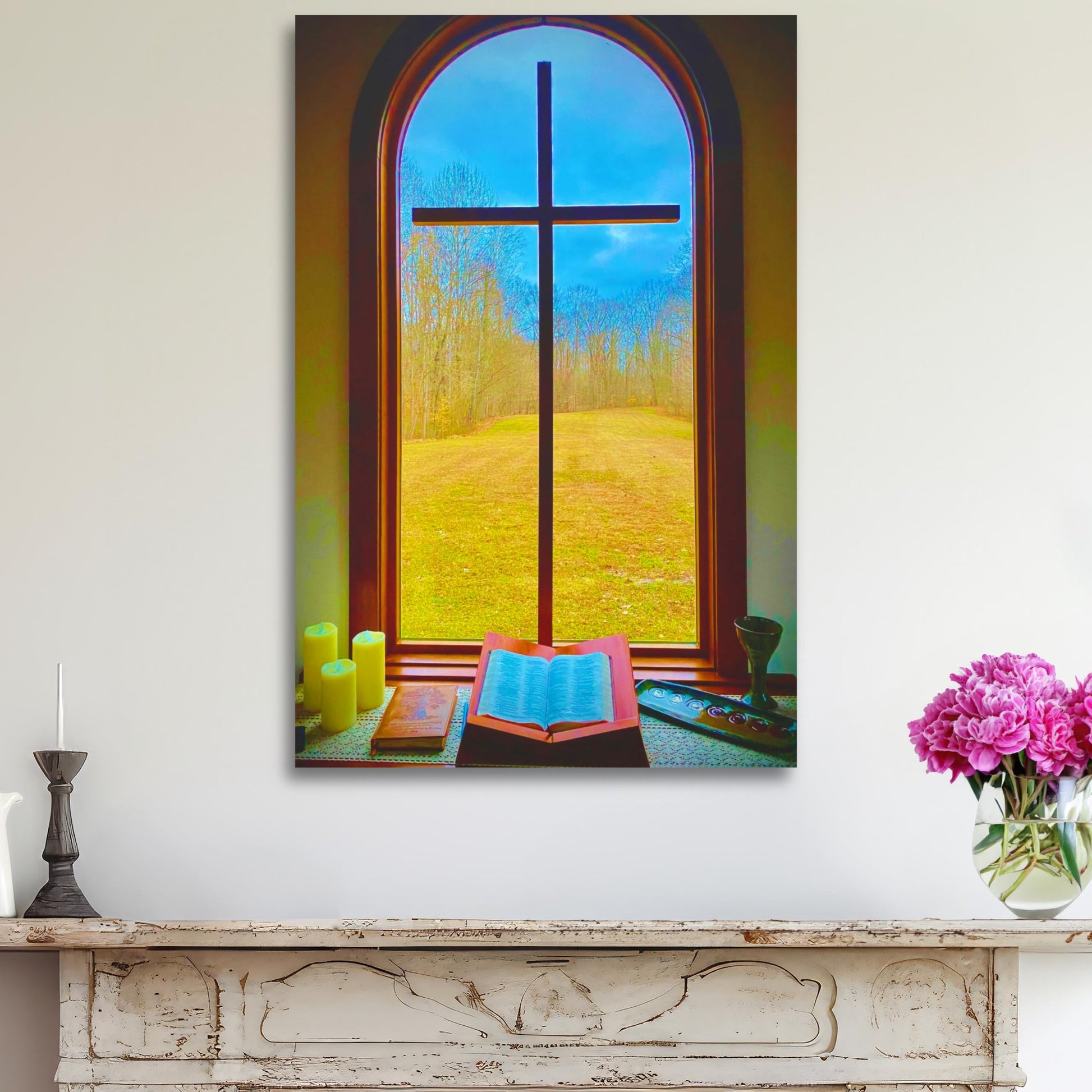 aesthetic christian wall decor painting, christian aesthetic art wall decor, church cross art canvas print picture  