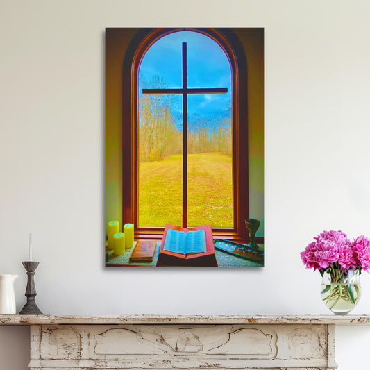 aesthetic christian wall decor painting, christian aesthetic art wall decor, church cross art canvas print picture  