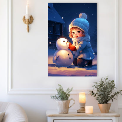 Christmas Snowman cute girl wall decor art prints