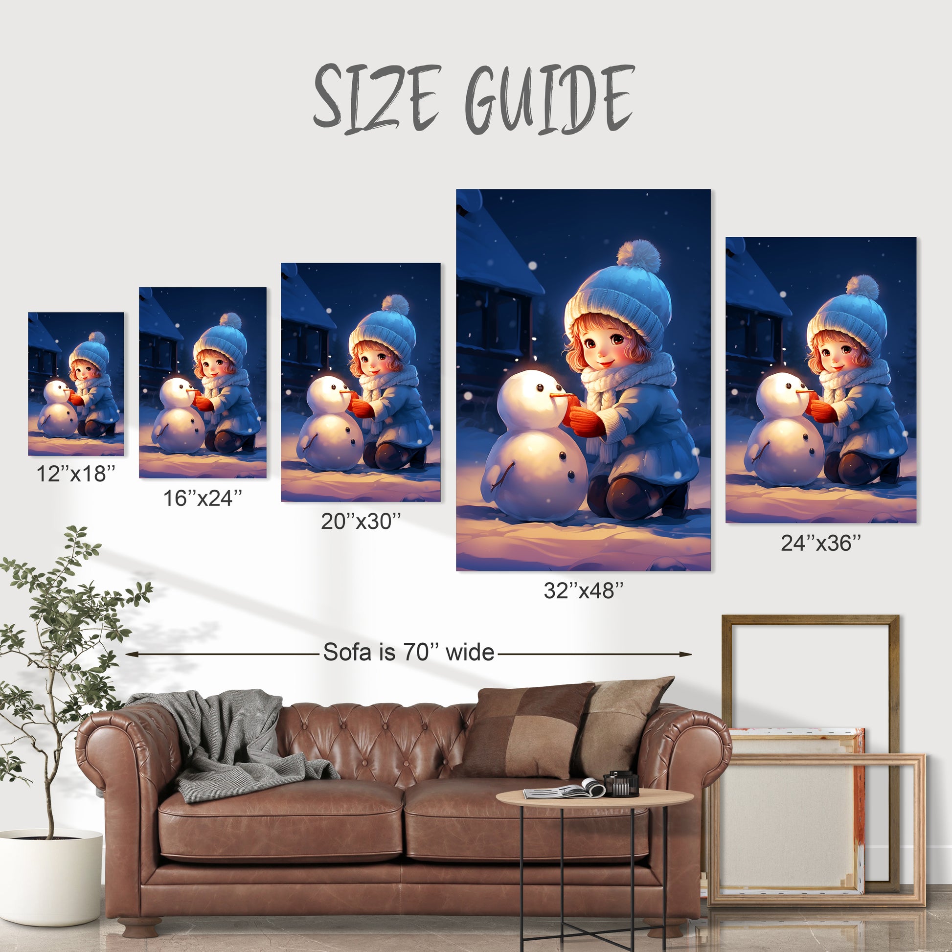 cute girl making a snowman canvas print