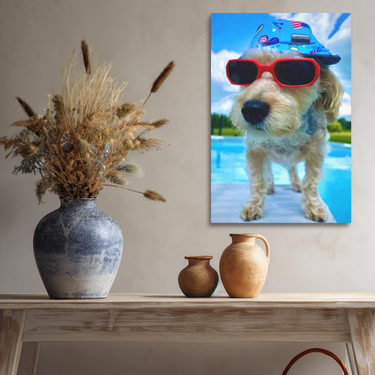 aesthetic dog wall decor painting art, dog sunglasses art