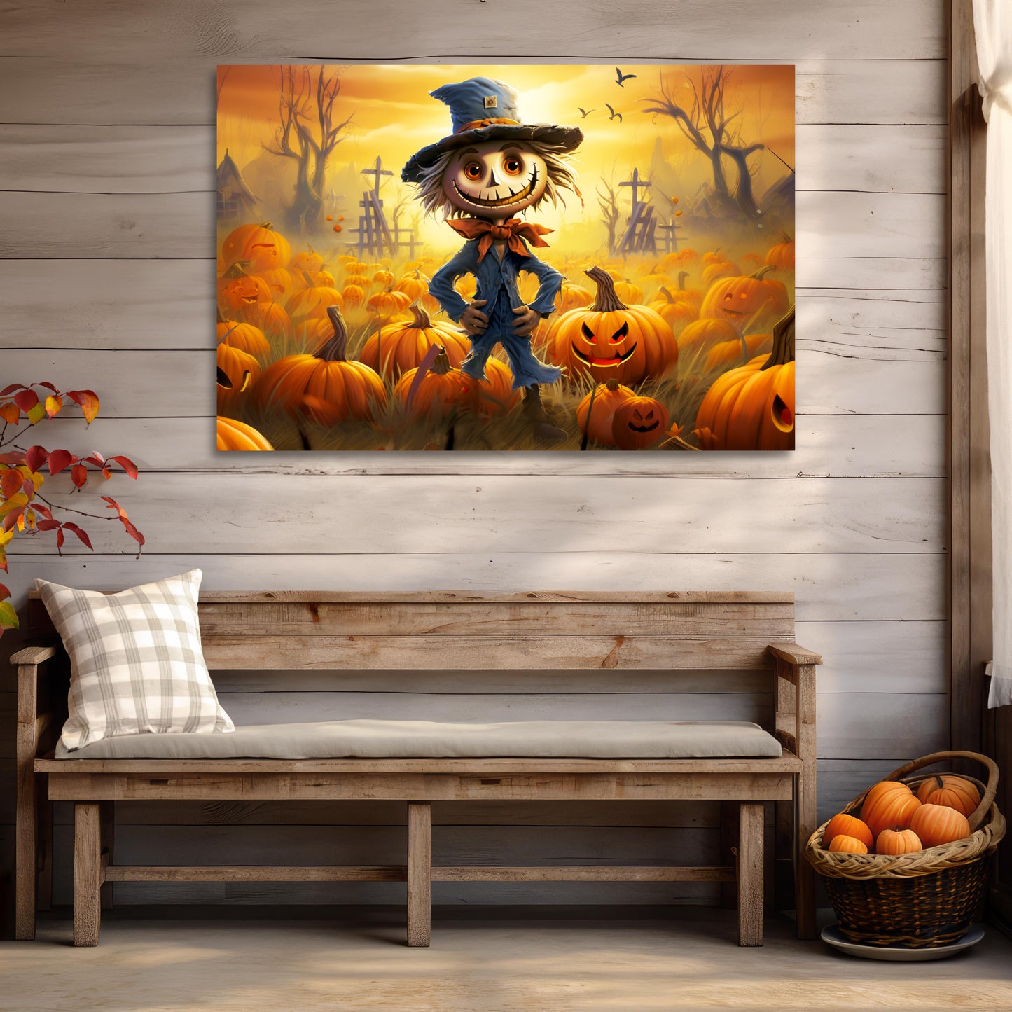 aesthetic Halloween cute scarecrow wall decor, halloween pumpkins scarecrow