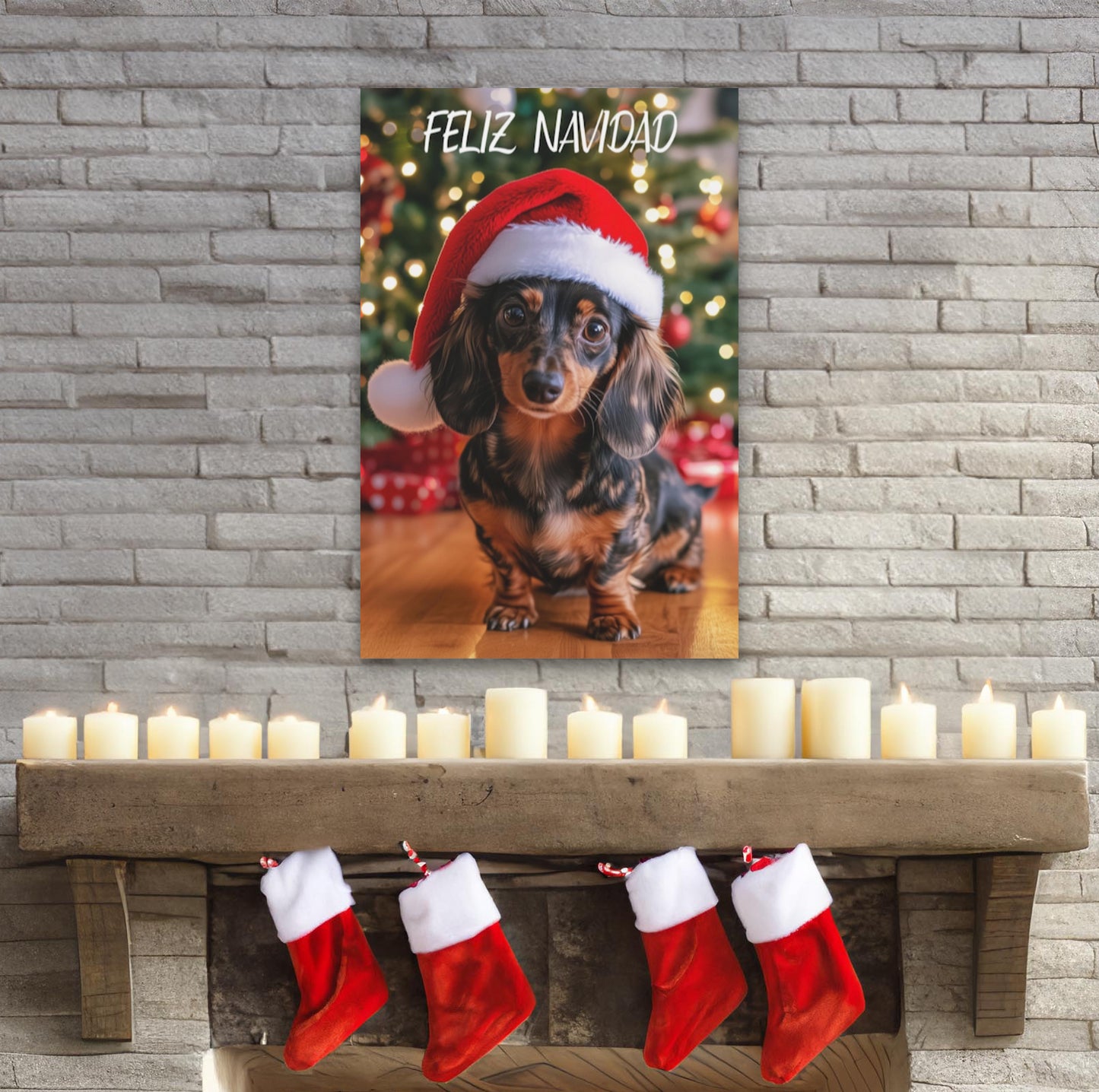 Christmas Dapple Dachshund Feliz Navidad wall art decor gift idea