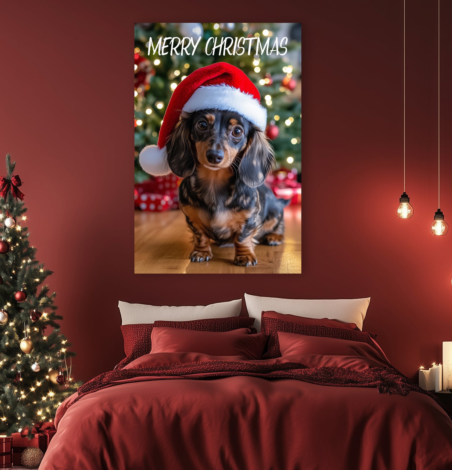 Christmas Dachshund stretched canvas print gallery wrap