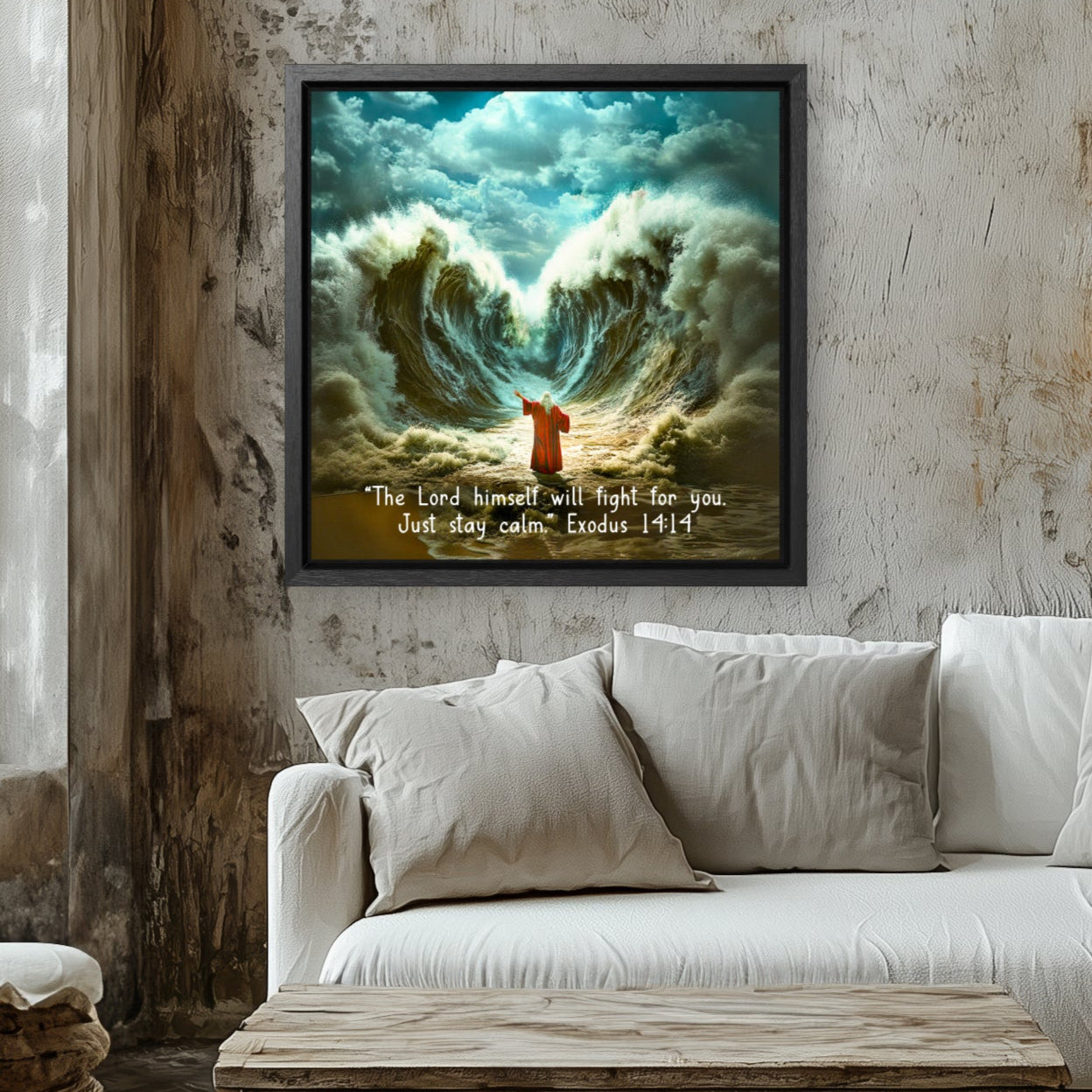 Exodus 14:14 wood framed wall art decor painting