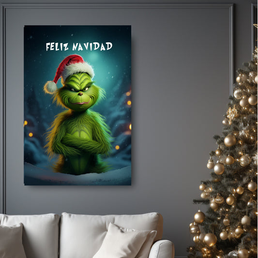 The Grinch Feliz Navidad stretched canvas print