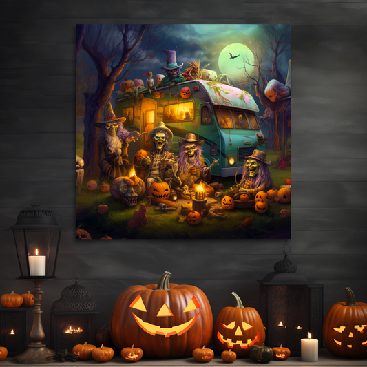 haunted rv park Halloween canvas print, ghost rv park aesthetic canvas print