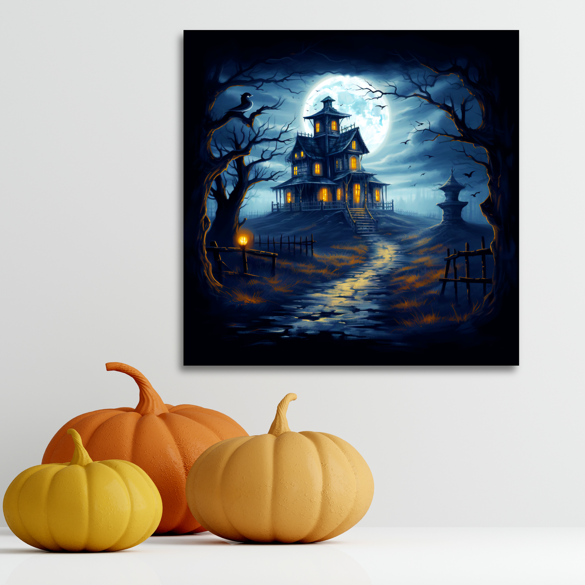 aesthetic Halloween haunted house canvas print