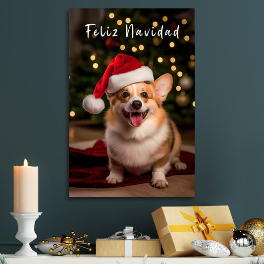 Pembroke Welsh Corgi canvas print Feliz Navidad