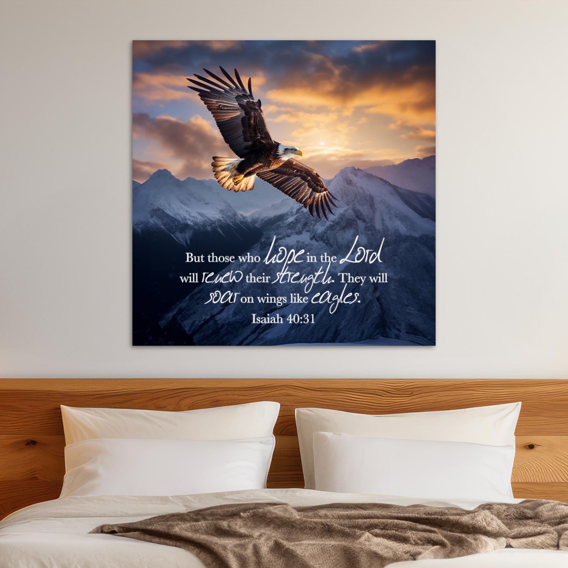 aesthetic christian wall art decor gifts paintings bald eagle in flight over mountain