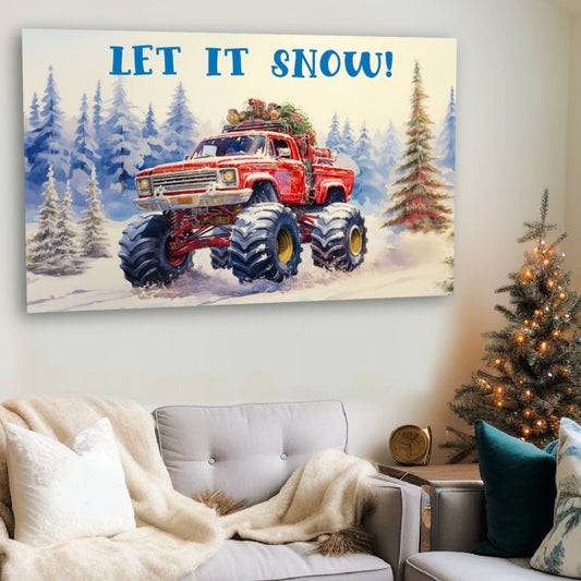 red christmas monster truck canvas prints