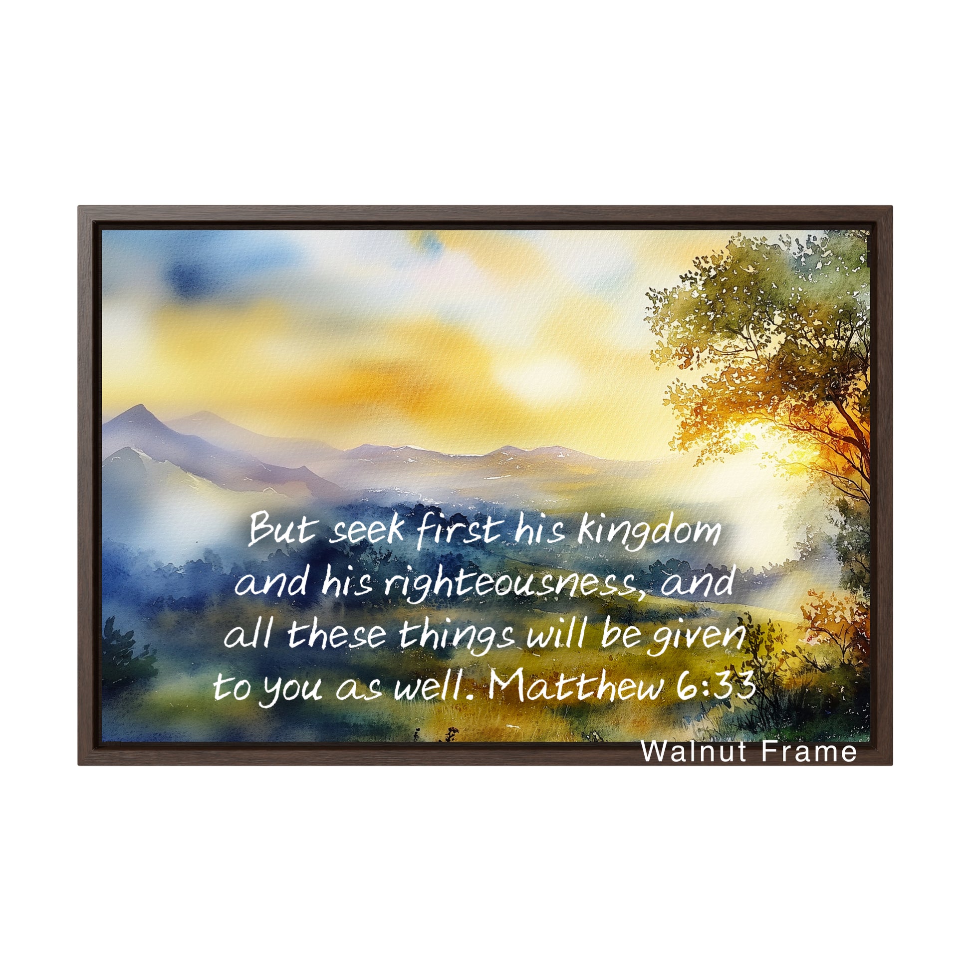 matthew 6-33 bible verse scenic watercolor painting wall art