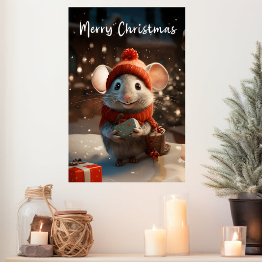 Merry Christmas Mouse Canvas Print Wall Art Christmas Mouse Decor Art Prints Decorations Merry Christmas Wall Decor