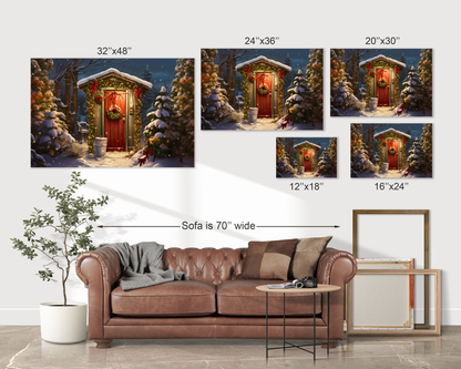 christmas outhouse canvas print, christmas outhouse art