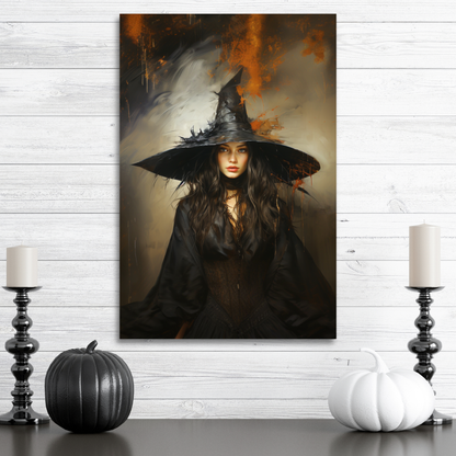 cute Modern Art witch canvas print, aesthetic witch decor Modern art