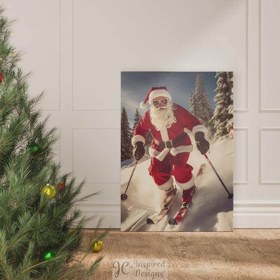 Santa Claus skier painting aesthetic