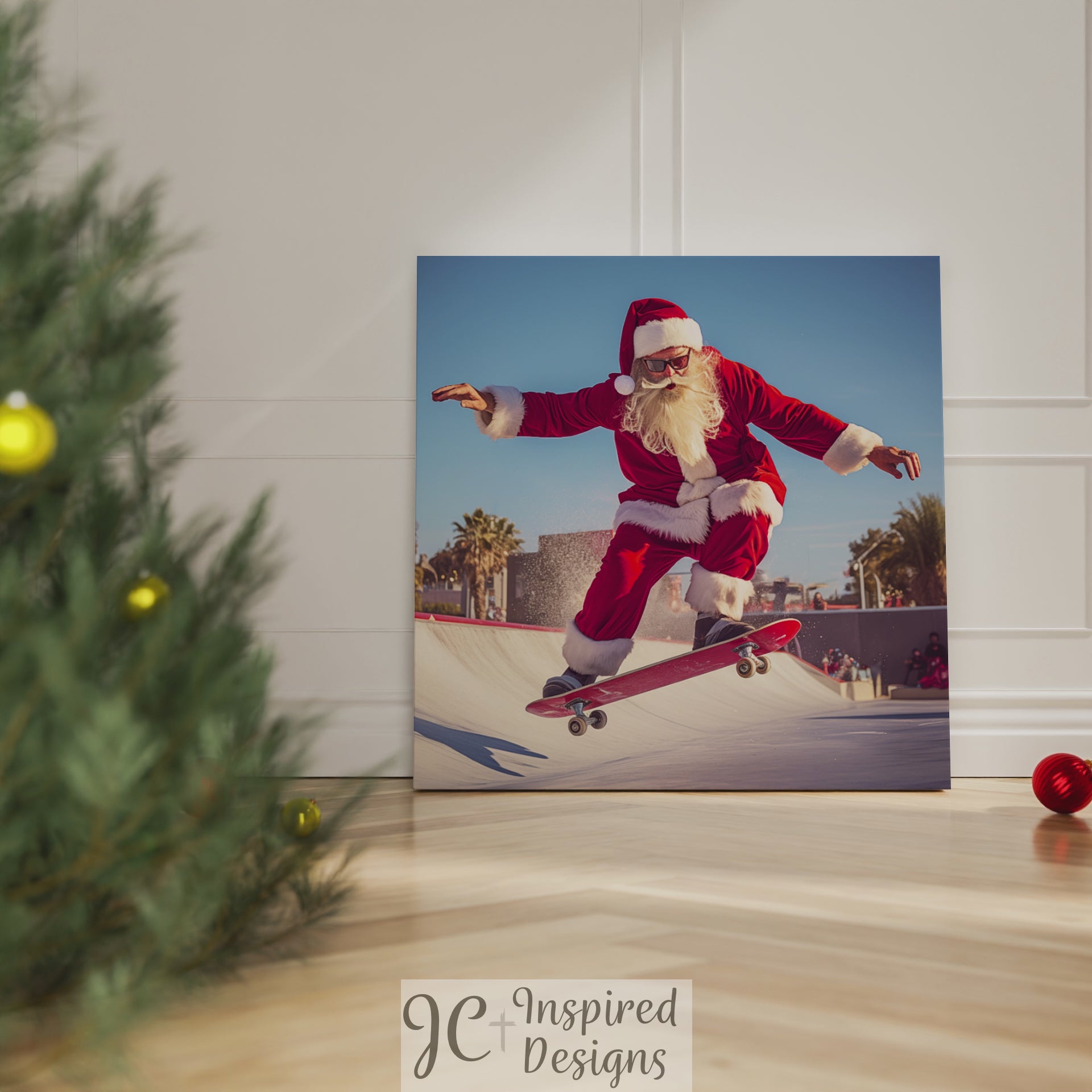 Santa Claus on a skateboard aesthetic painting