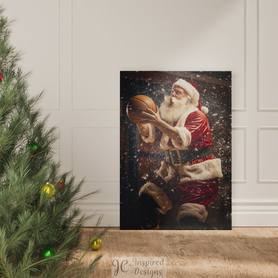 santa claus shooting hoops painting